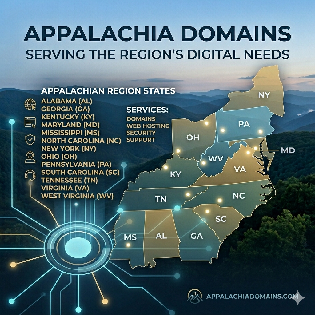 Appalachian mountain landscape representing businesses served by Appalachia Domains throughout the Appalachian region